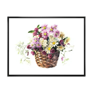 Designart 'The Basket Bouquet From Meadow Flowers' Traditional Framed Canvas Wall Art Print