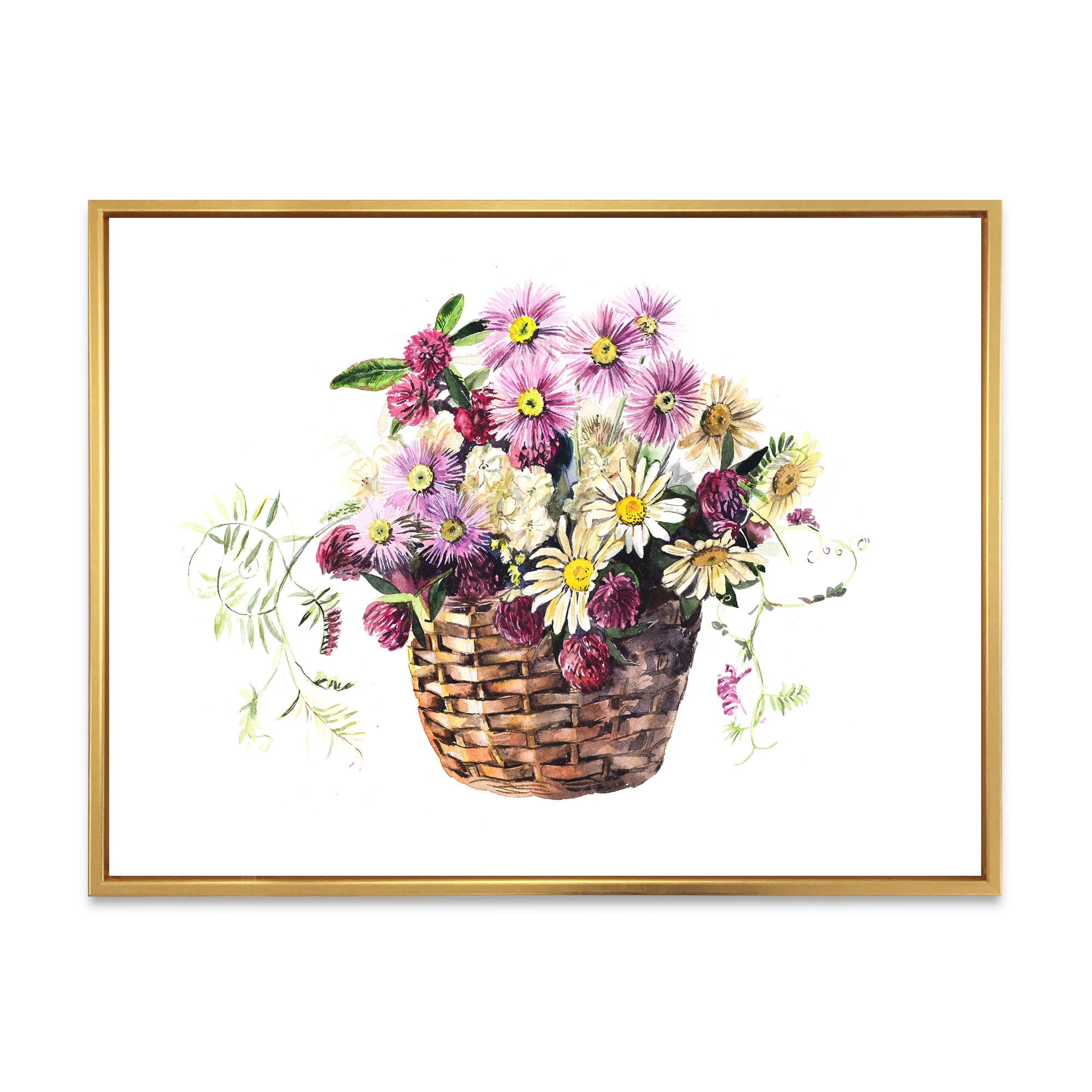 Designart 'The Basket Bouquet From Meadow Flowers' Traditional Framed Canvas Wall Art Print