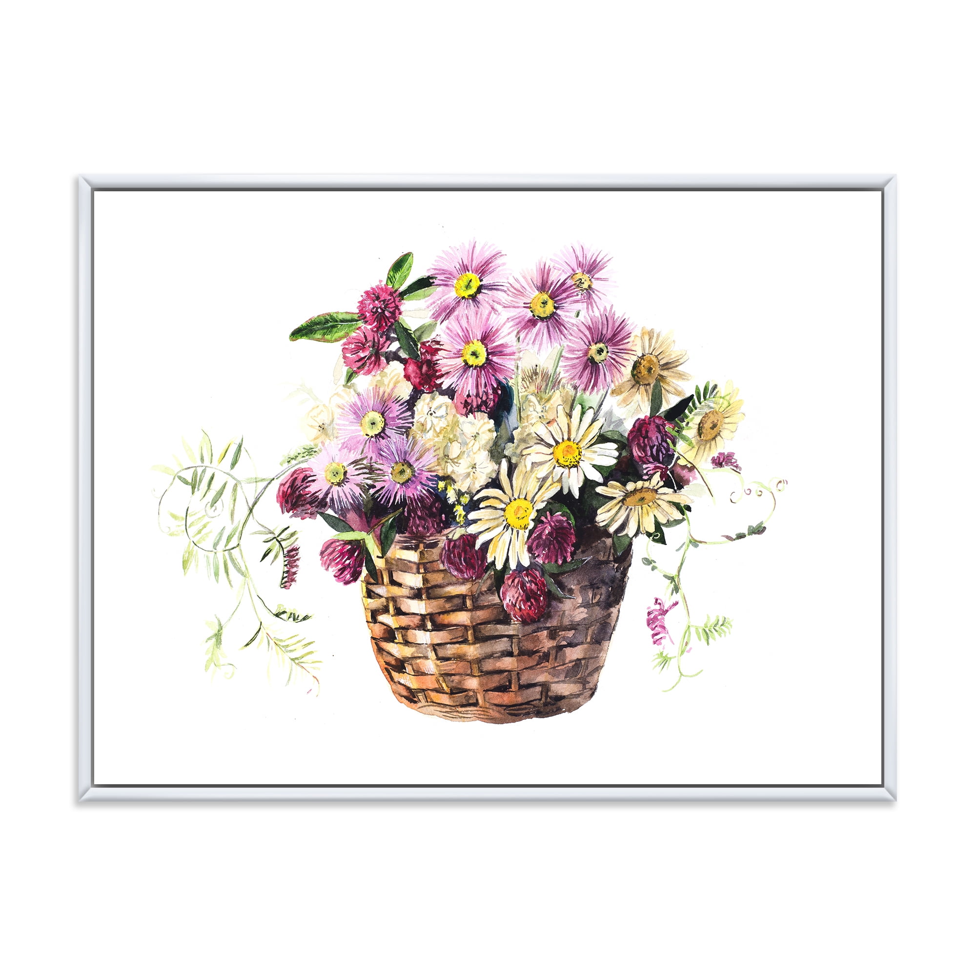 Designart 'The Basket Bouquet From Meadow Flowers' Traditional Framed Canvas Wall Art Print
