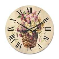 Designart 'The Basket Bouquet From Meadow Flowers' Traditional Wood Wall Clock