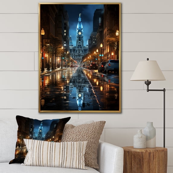 Designart "The Beautiful Cityscape of Philadelphia" Cityscapes Floater Framed Canvas Print