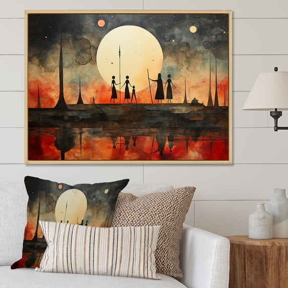 Designart "The Birth Coral and Grey Mexican Art" Mexican Floater Framed Wall Art Print