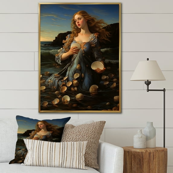 Designart "The Birth of Venus A Timeless Masterpiece I" Portrait Floater Framed Canvas Wall Art