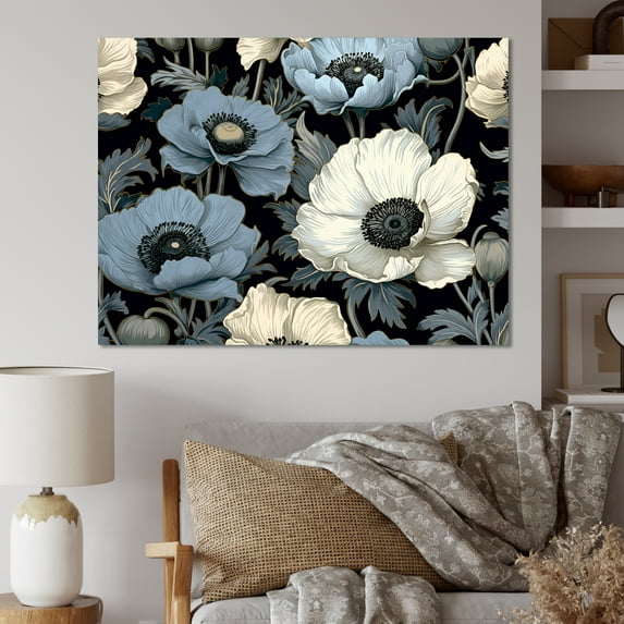 Designart "The Bliss Of Blue And Grey Poppies I" Flowers Canvas Prints