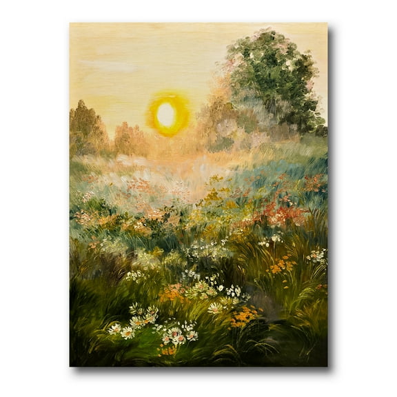 Designart ' The Blossoming Field With Sunrise ' Farmhouse Canvas Wall Art Print