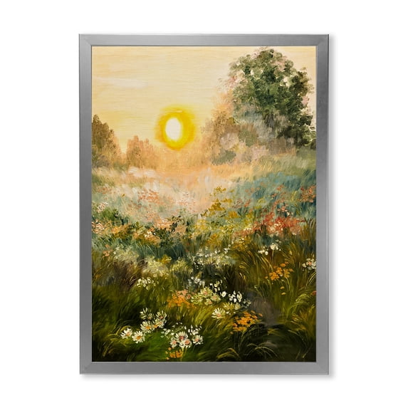 Designart 'The Blossoming Field With Sunrise' Farmhouse Framed Art Print