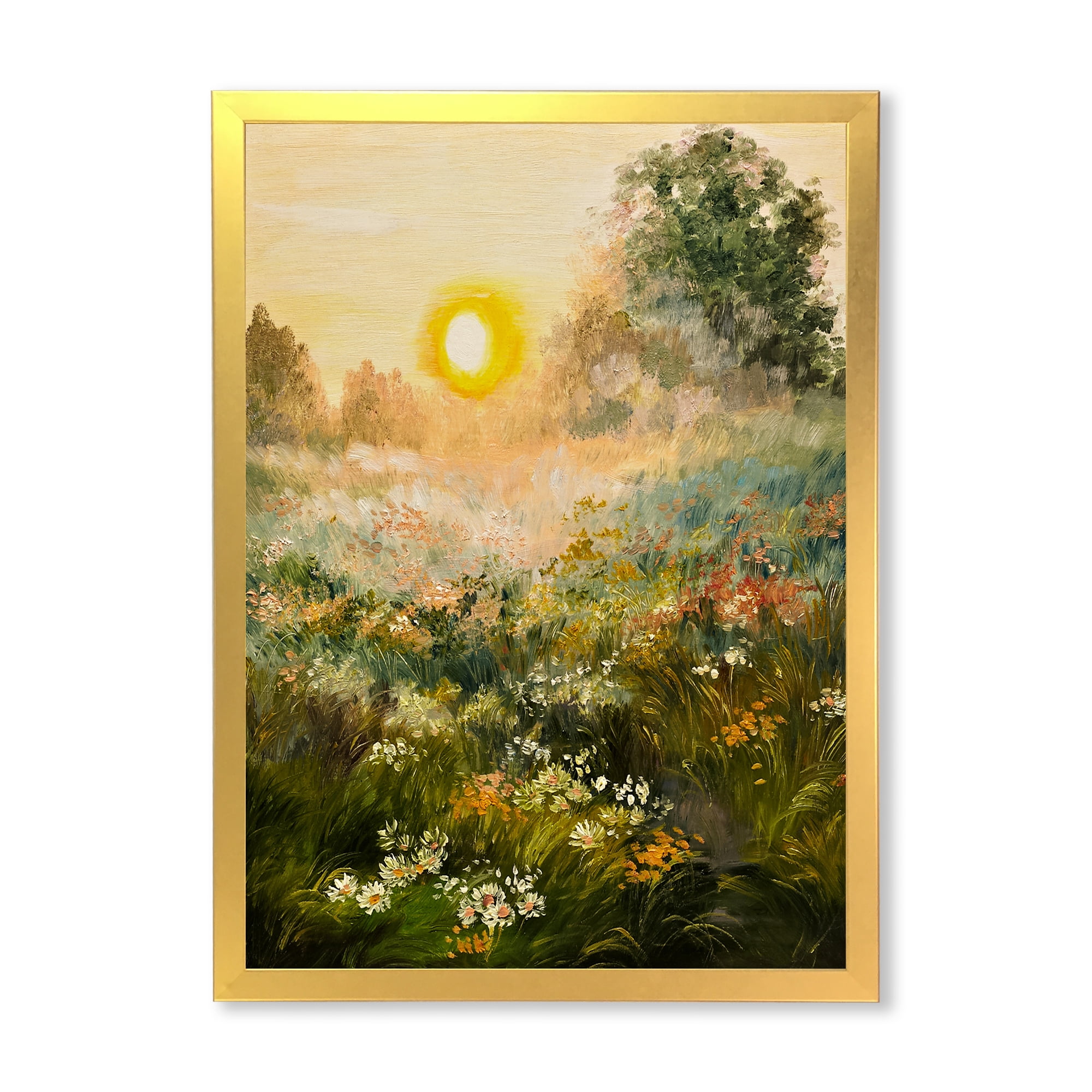 Designart 'The Blossoming Field With Sunrise' Farmhouse Framed Art Print