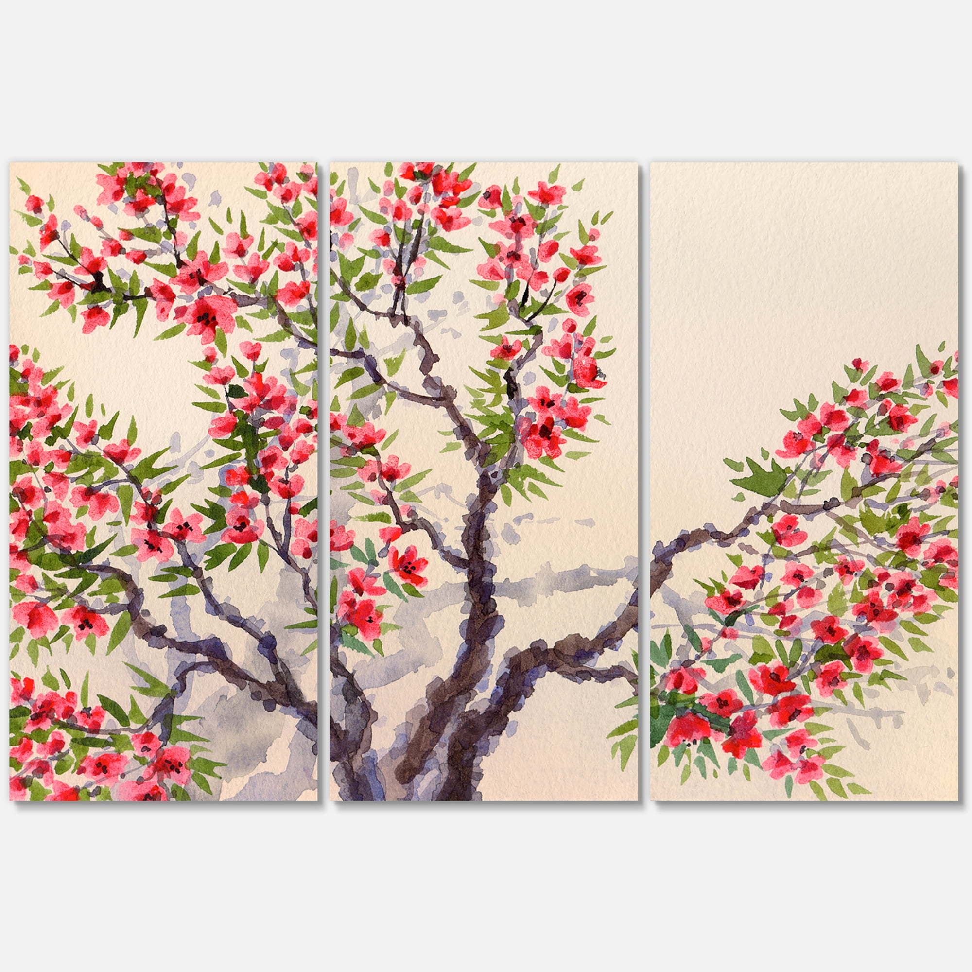 Designart ' The Blossoming Tree With Red Flowers I ' Traditional Canvas Wall Art Print