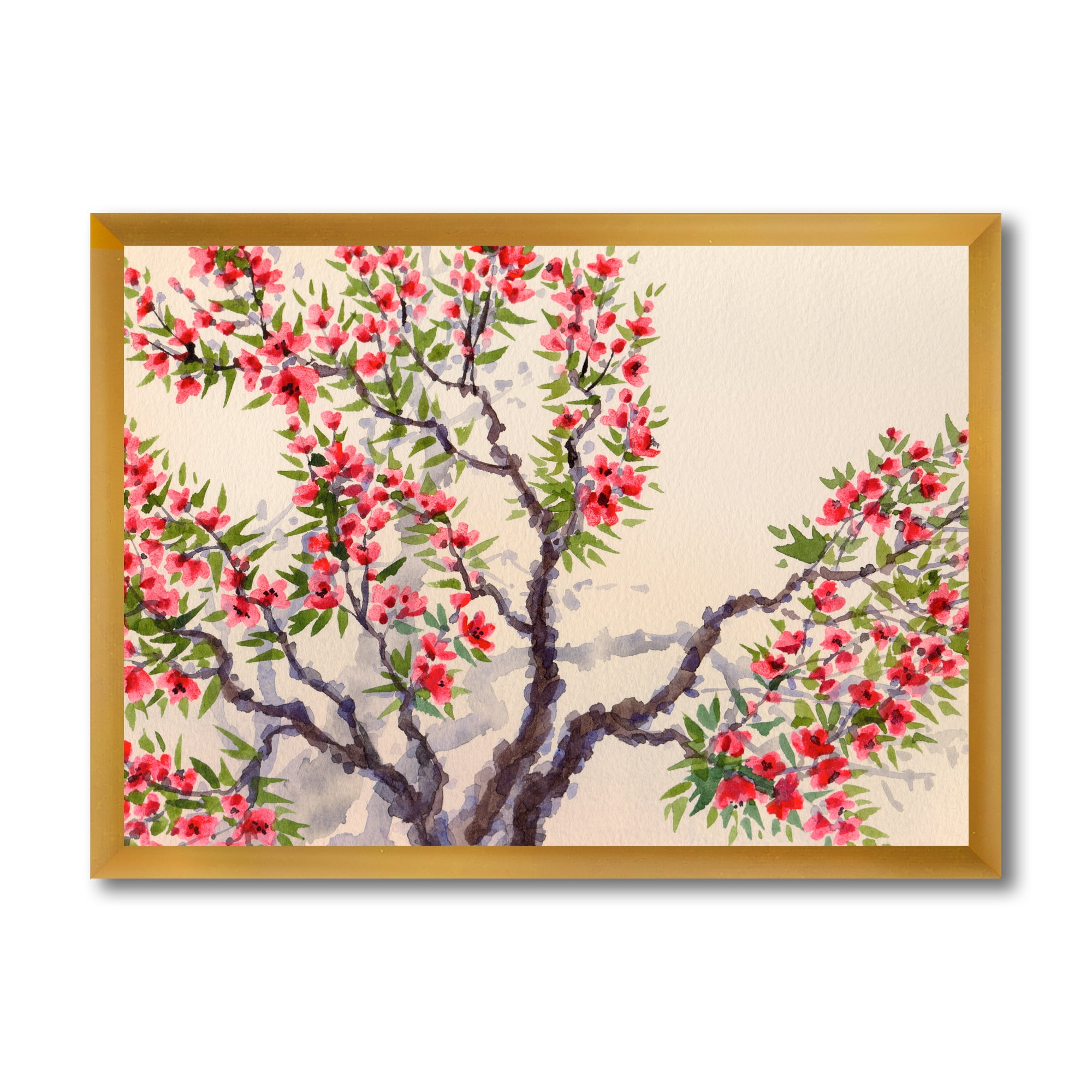 Designart 'The Blossoming Tree With Red Flowers I' Traditional Framed Art Print