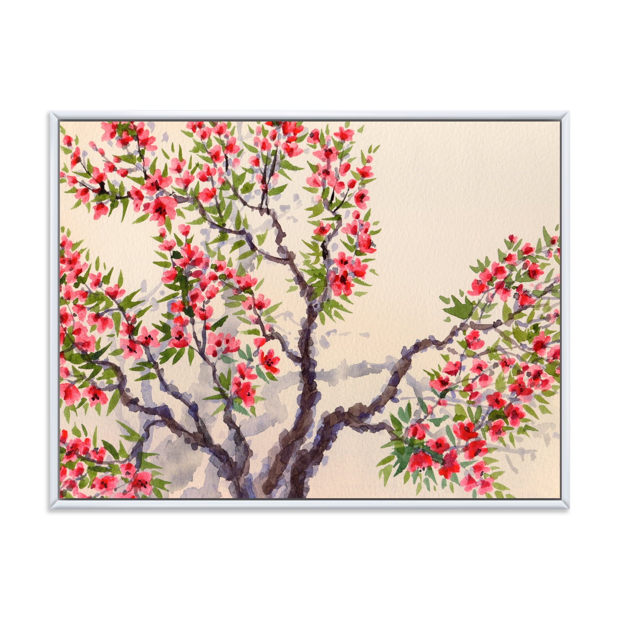Designart 'The Blossoming Tree With Red Flowers I' Traditional Framed Canvas Wall Art Print