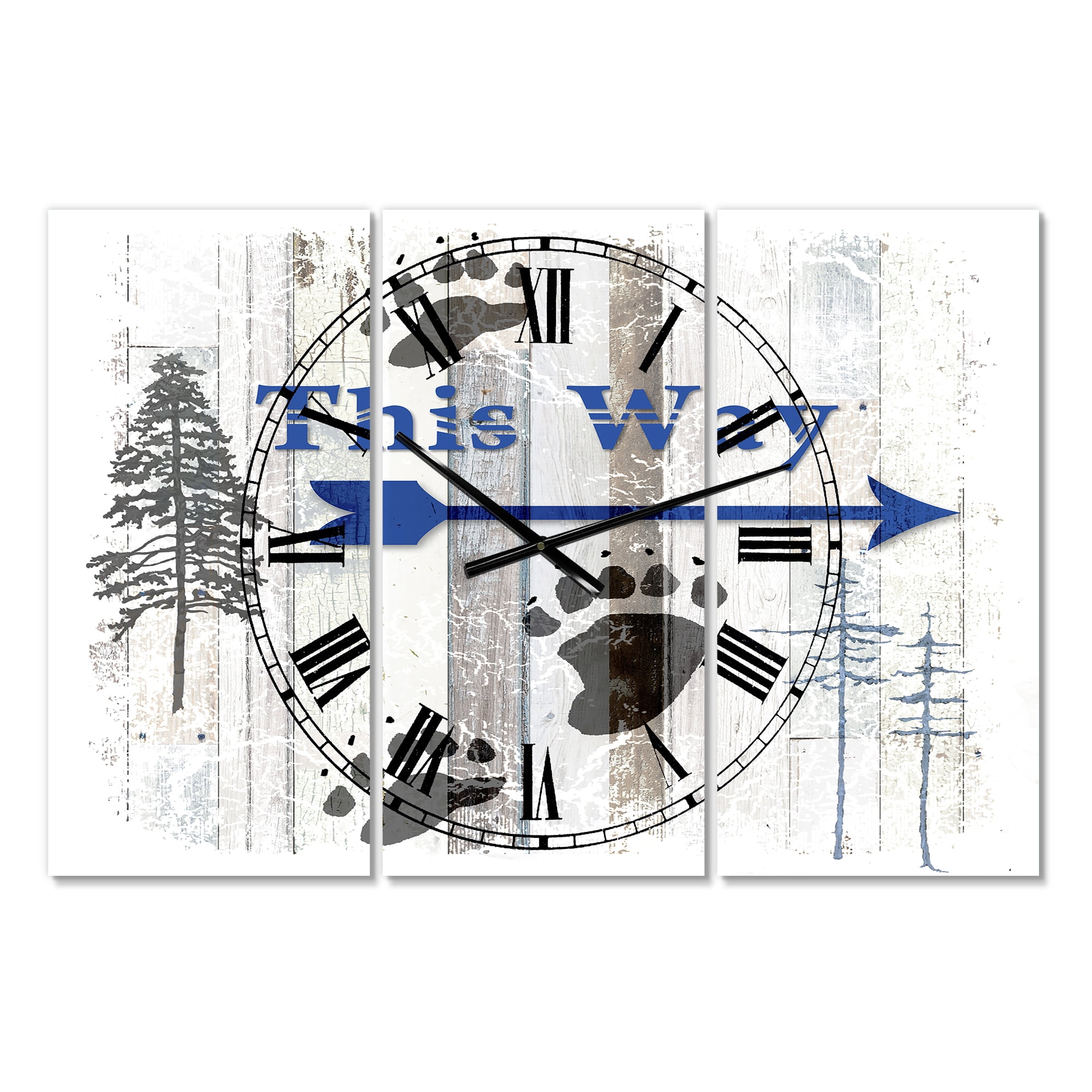 Designart 'The Blue Moose - This Way II' Large Cottage Wall Clock