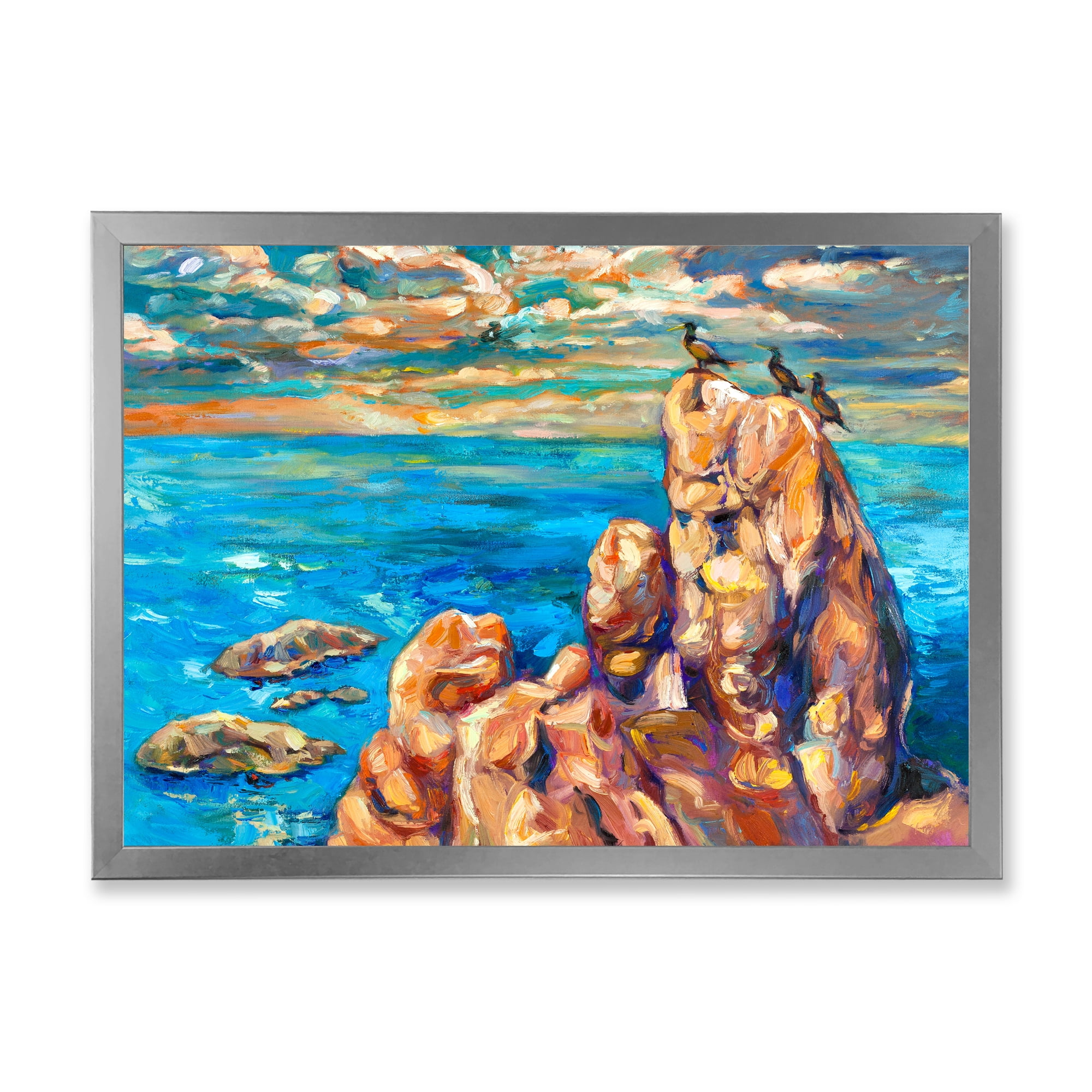Designart 'The Blue Ocean By Rocky Cliffs I' Nautical & Coastal Framed Art Print