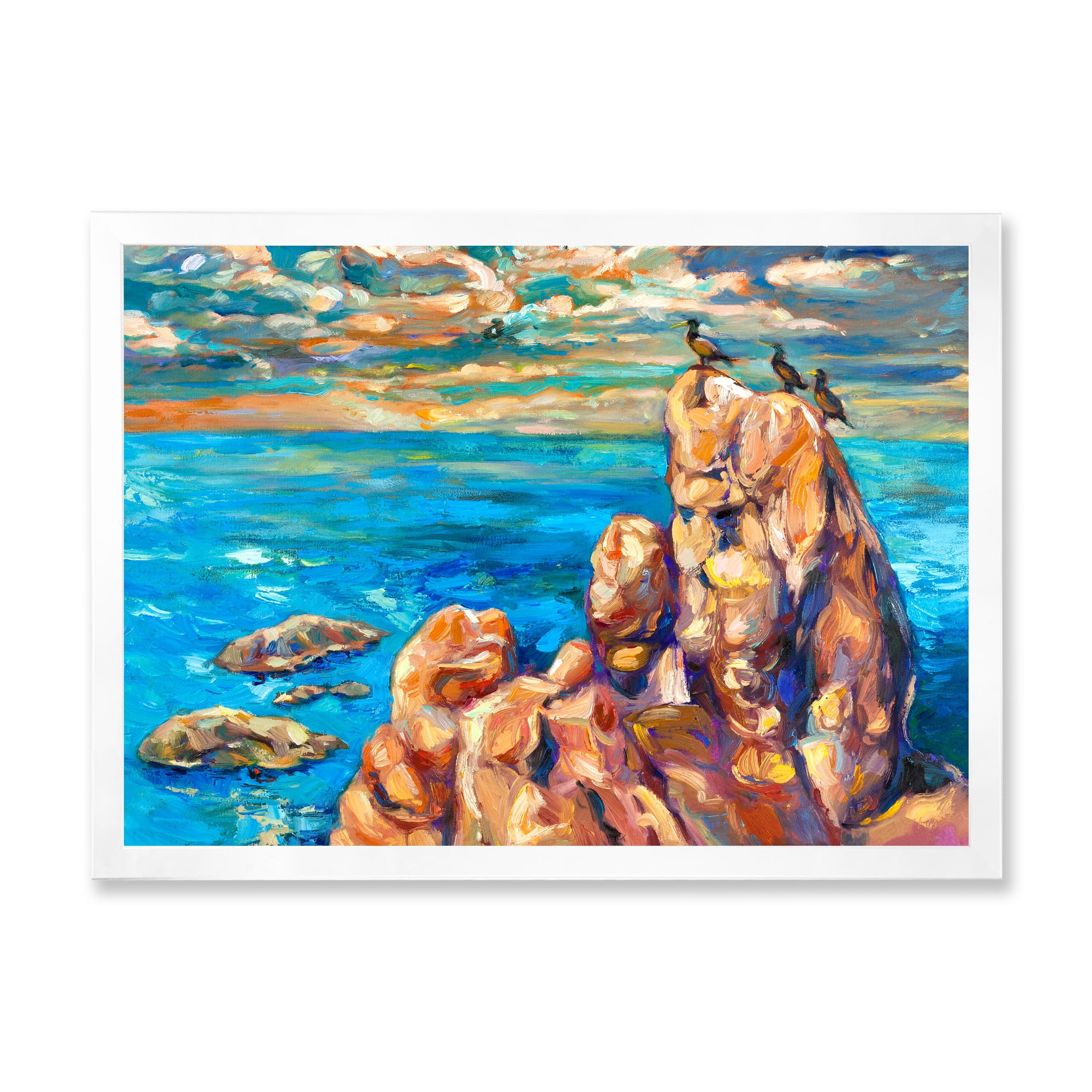 Designart 'The Blue Ocean By Rocky Cliffs I' Nautical & Coastal Framed Art Print