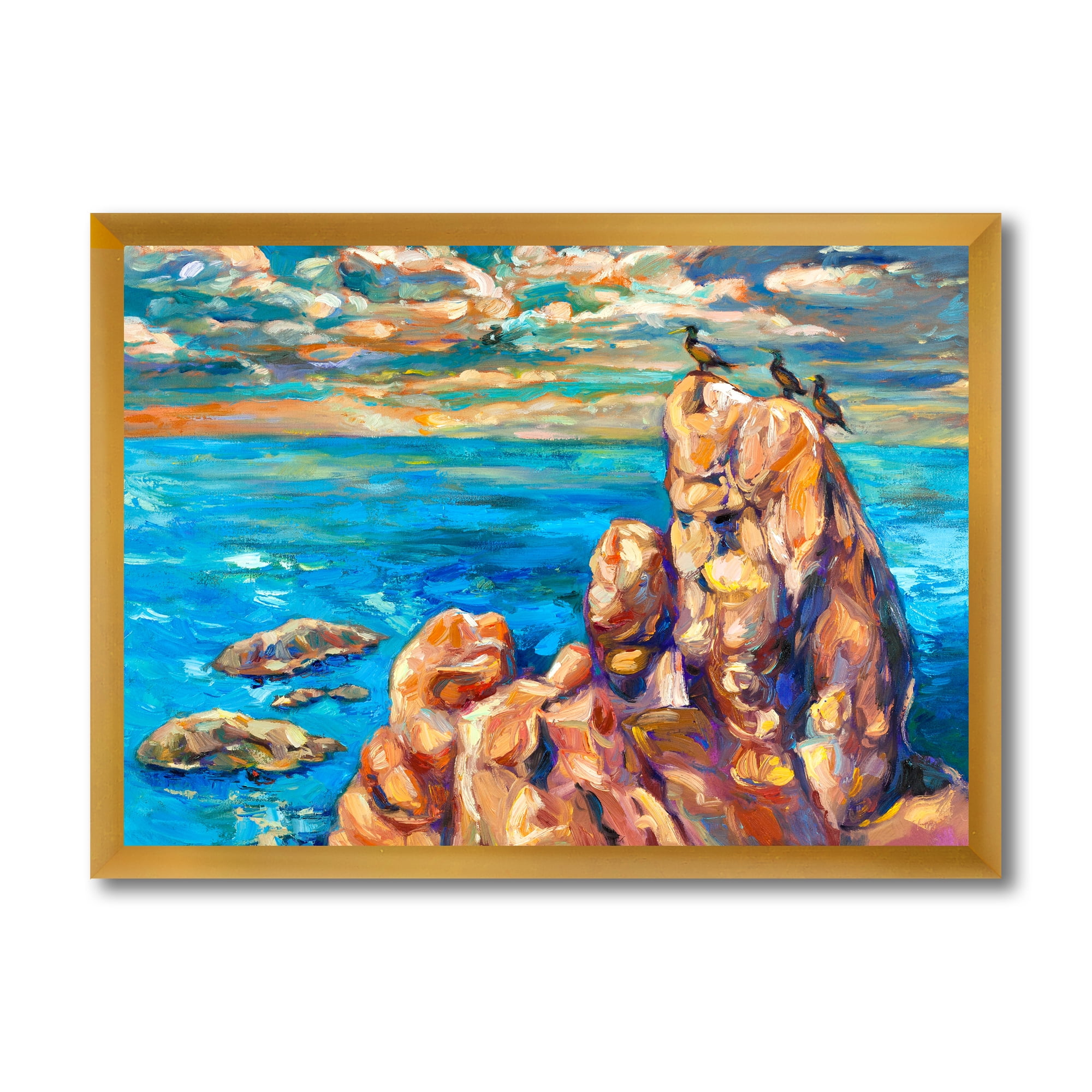 Designart 'The Blue Ocean By Rocky Cliffs I' Nautical & Coastal Framed Art Print