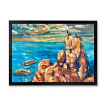 Designart 'The Blue Ocean By Rocky Cliffs I' Nautical & Coastal Framed Art Print