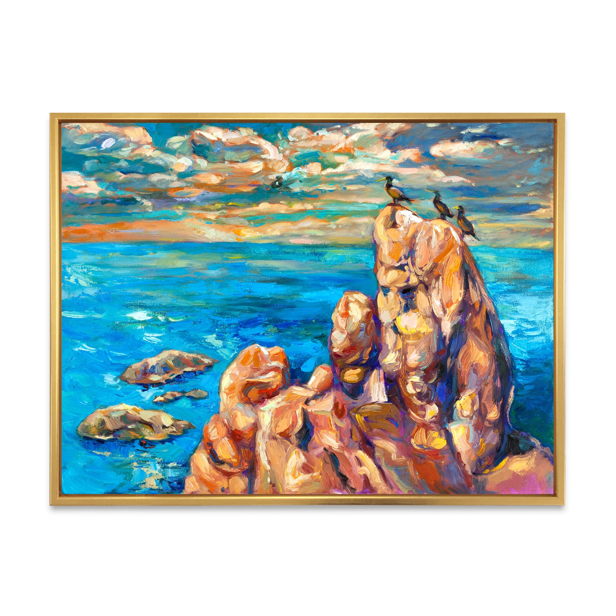 Designart 'The Blue Ocean By Rocky Cliffs I' Nautical & Coastal Framed Canvas Wall Art Print