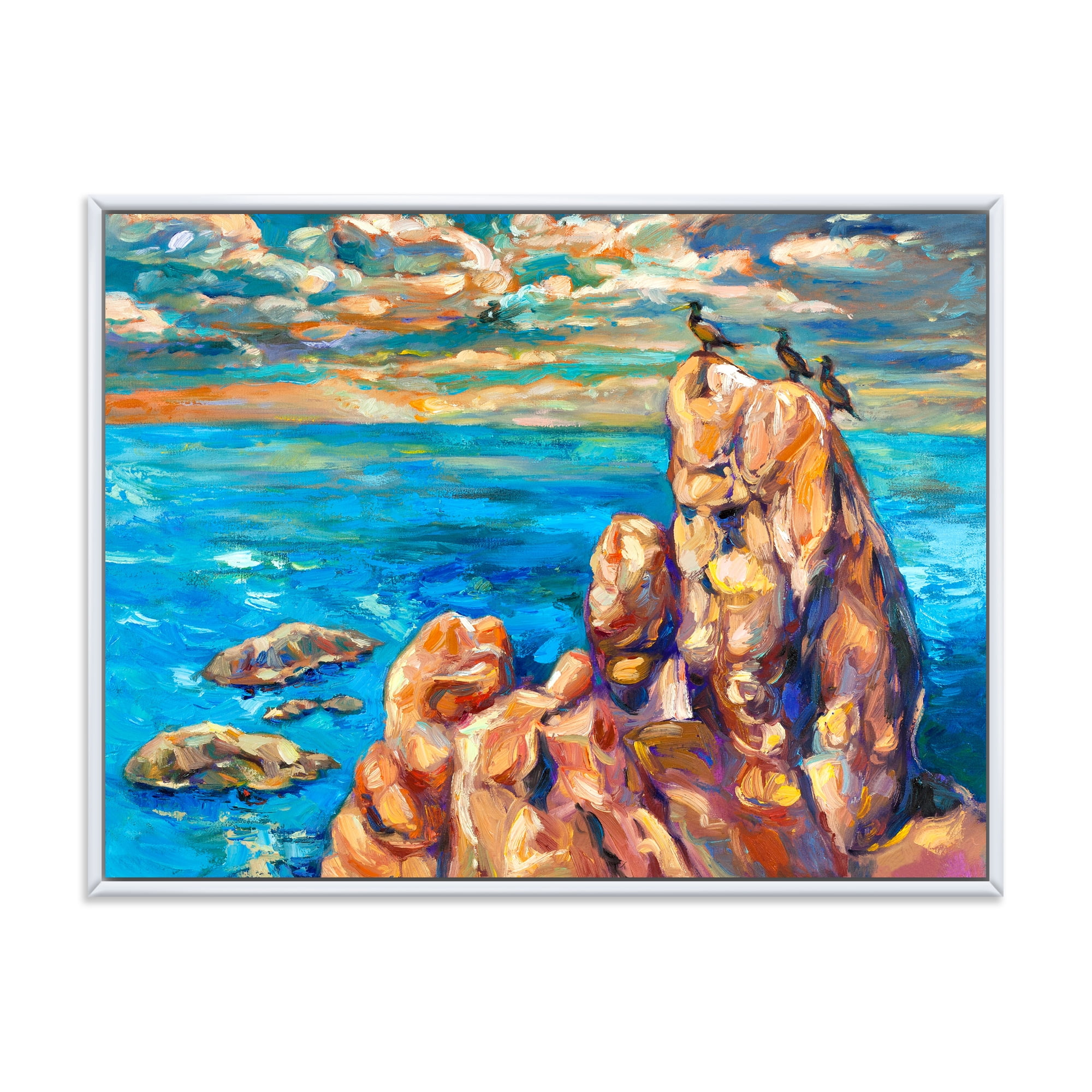 Designart 'The Blue Ocean By Rocky Cliffs I' Nautical & Coastal Framed Canvas Wall Art Print