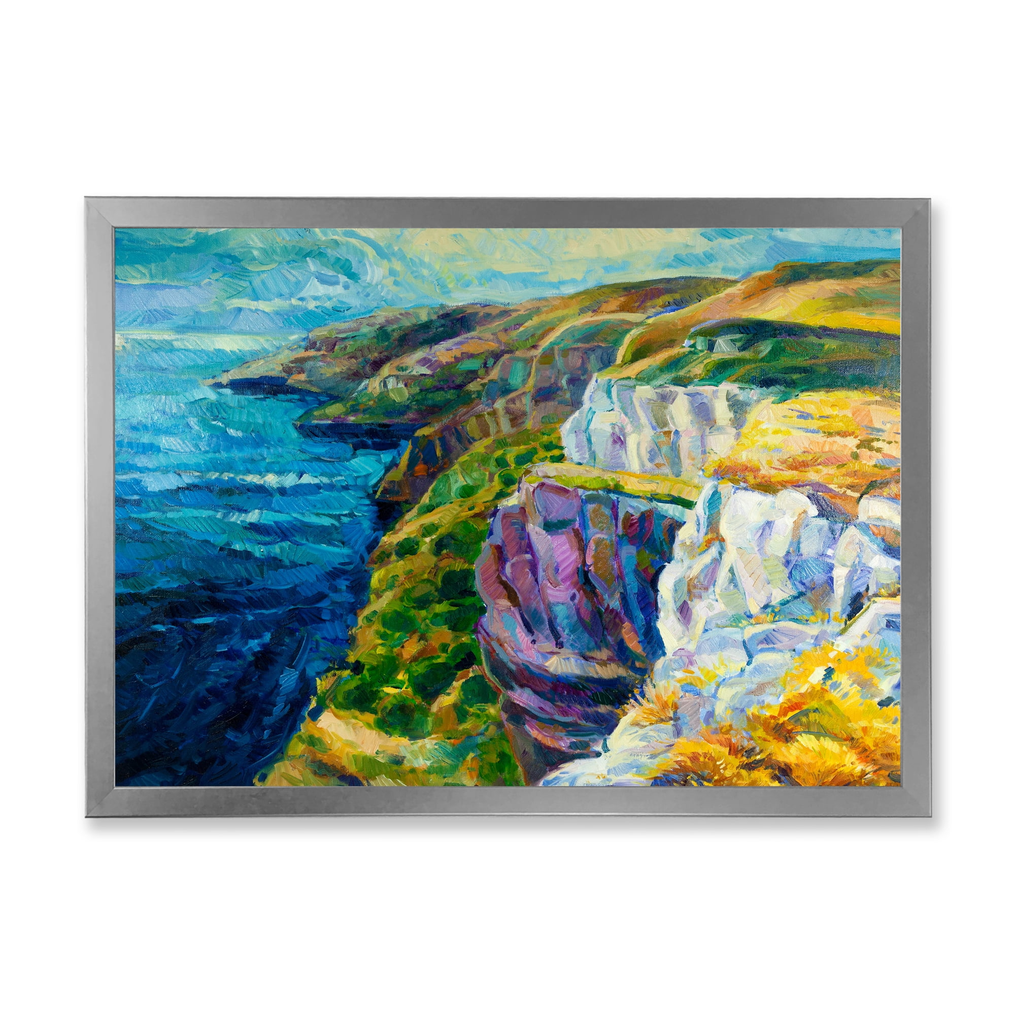 Designart 'The Blue Ocean By Rocky Cliffs II' Nautical & Coastal Framed Art Print