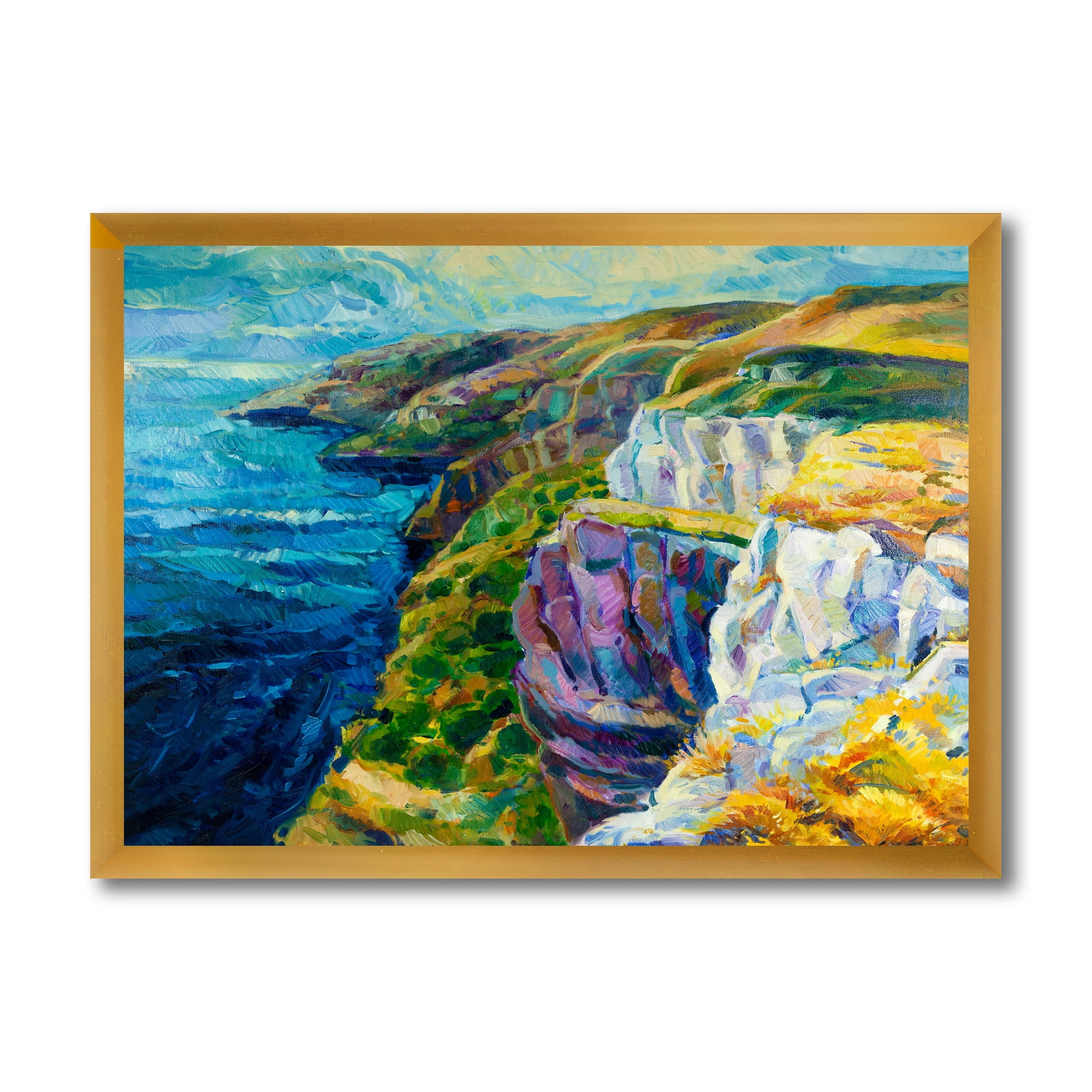 Designart 'The Blue Ocean By Rocky Cliffs II' Nautical & Coastal Framed Art Print