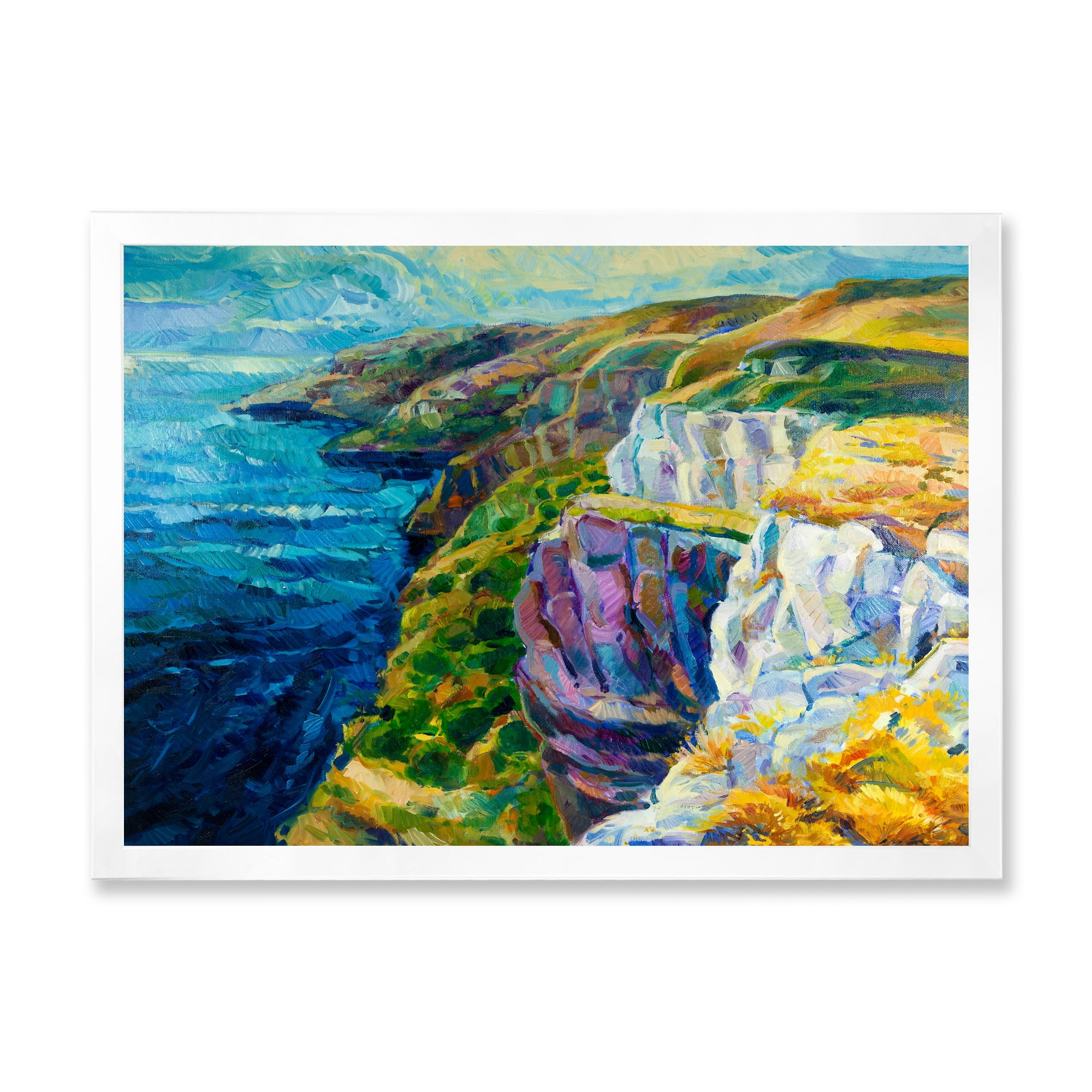 Designart 'The Blue Ocean By Rocky Cliffs II' Nautical & Coastal Framed Art Print