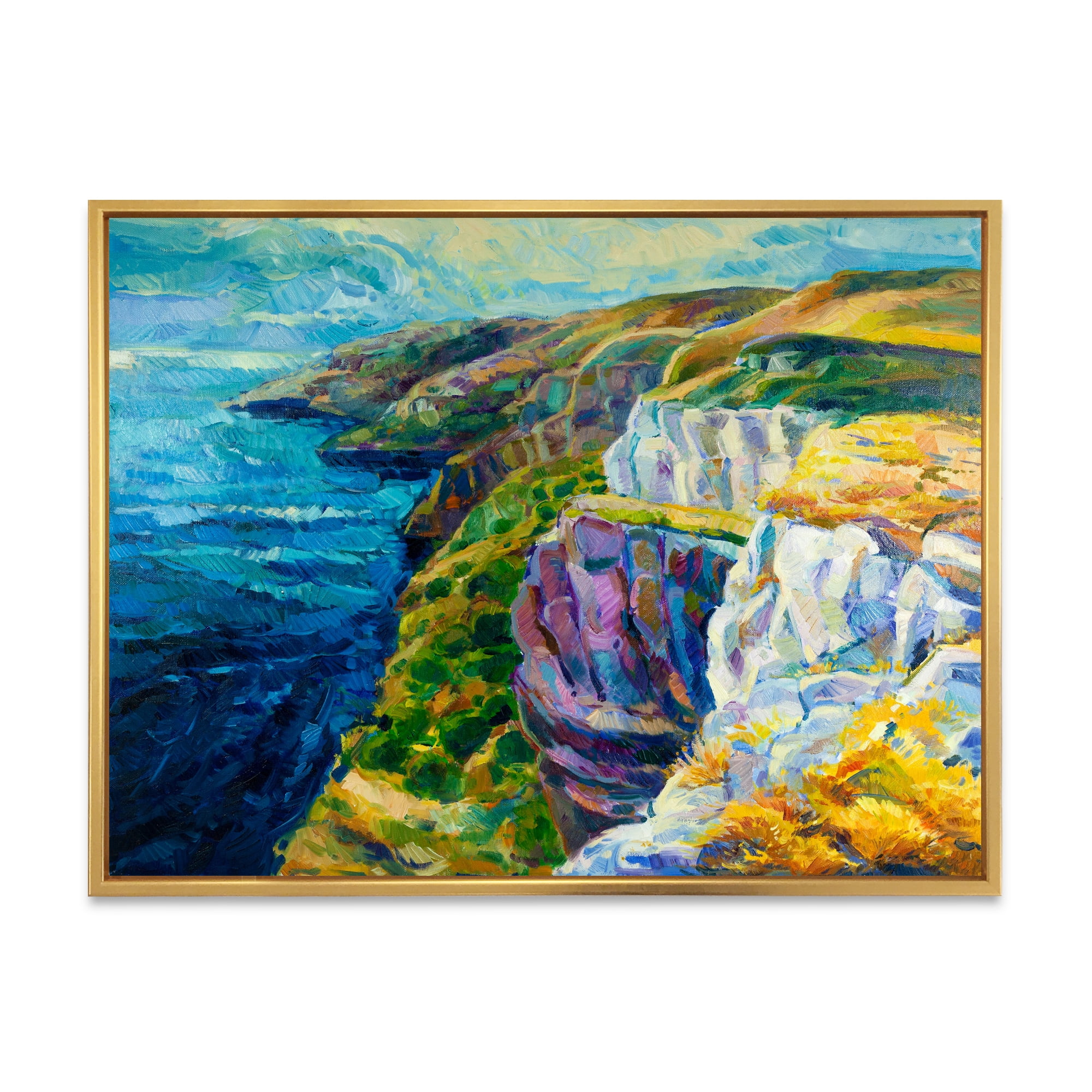 Designart 'The Blue Ocean By Rocky Cliffs II' Nautical & Coastal Framed Canvas Wall Art Print