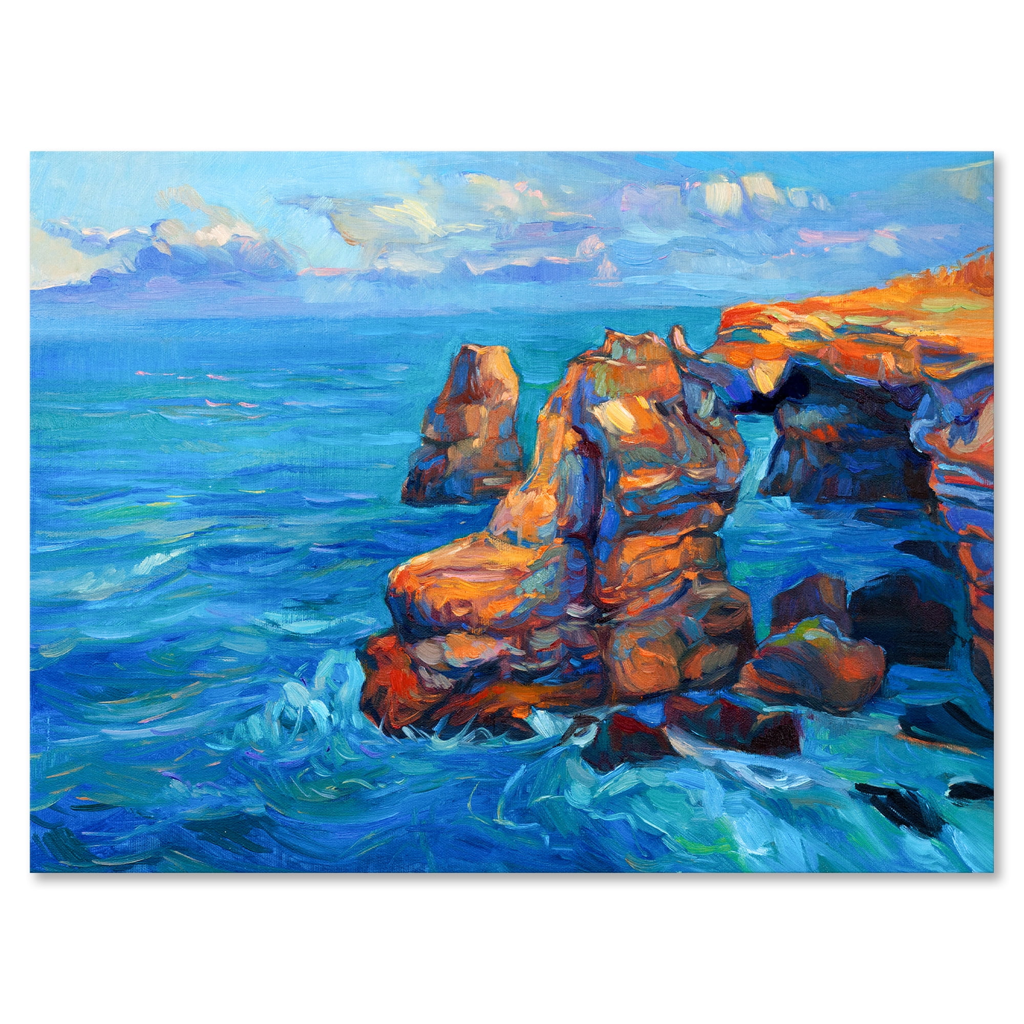 Designart ' The Blue Ocean By Rocky Cliffs ' Nautical & Coastal Canvas Wall Art Print