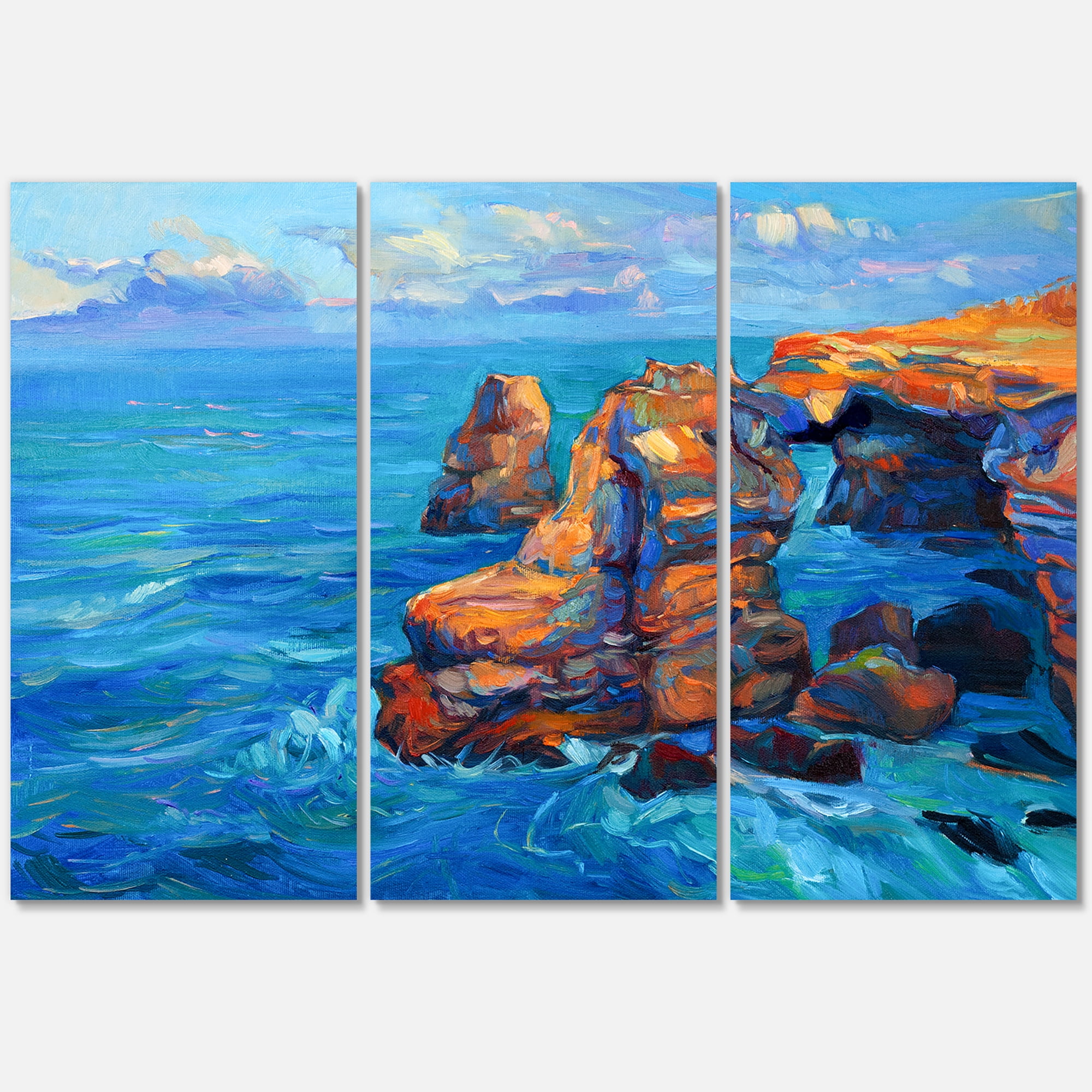 Designart ' The Blue Ocean By Rocky Cliffs ' Nautical & Coastal Canvas Wall Art Print