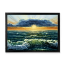 Designart 'The Blue Ocean In Sunset Evening I' Nautical & Coastal Framed Art Print
