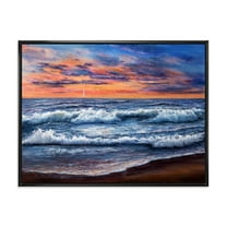 Designart 'The Blue Ocean In Sunset Evening II' Nautical & Coastal Framed Canvas Wall Art Print