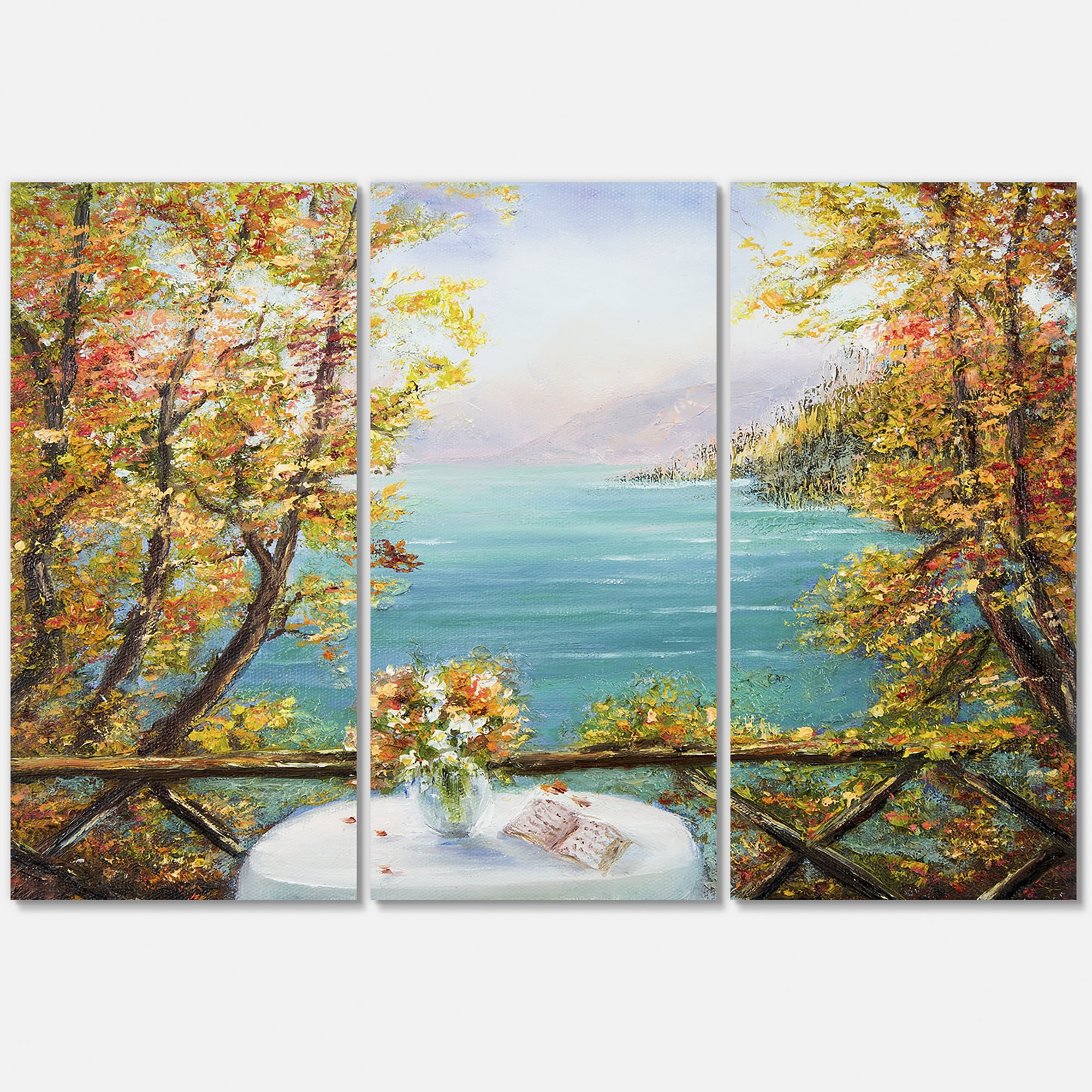 Designart ' The Blue Ocean View From Terrace ' Nautical & Coastal Canvas Wall Art Print