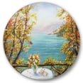 thumbnail image 1 of Designart 'The Blue Ocean View From Terrace' Nautical & Coastal Circle Metal Wall Art 29x29 - Disc of 29, 1 of 5