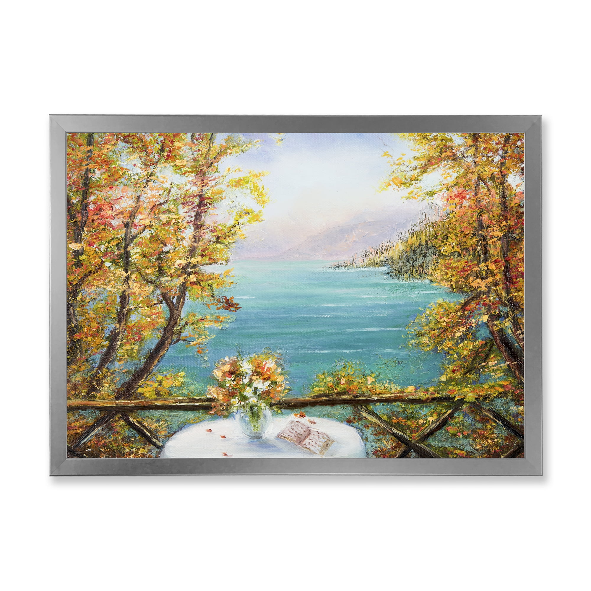 Designart 'The Blue Ocean View From Terrace' Nautical & Coastal Framed Art Print