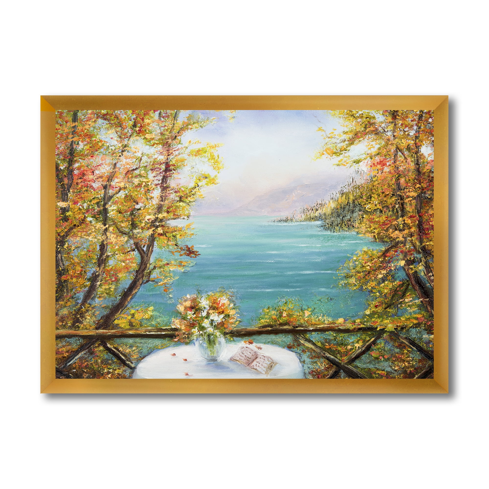 Designart 'The Blue Ocean View From Terrace' Nautical & Coastal Framed Art Print