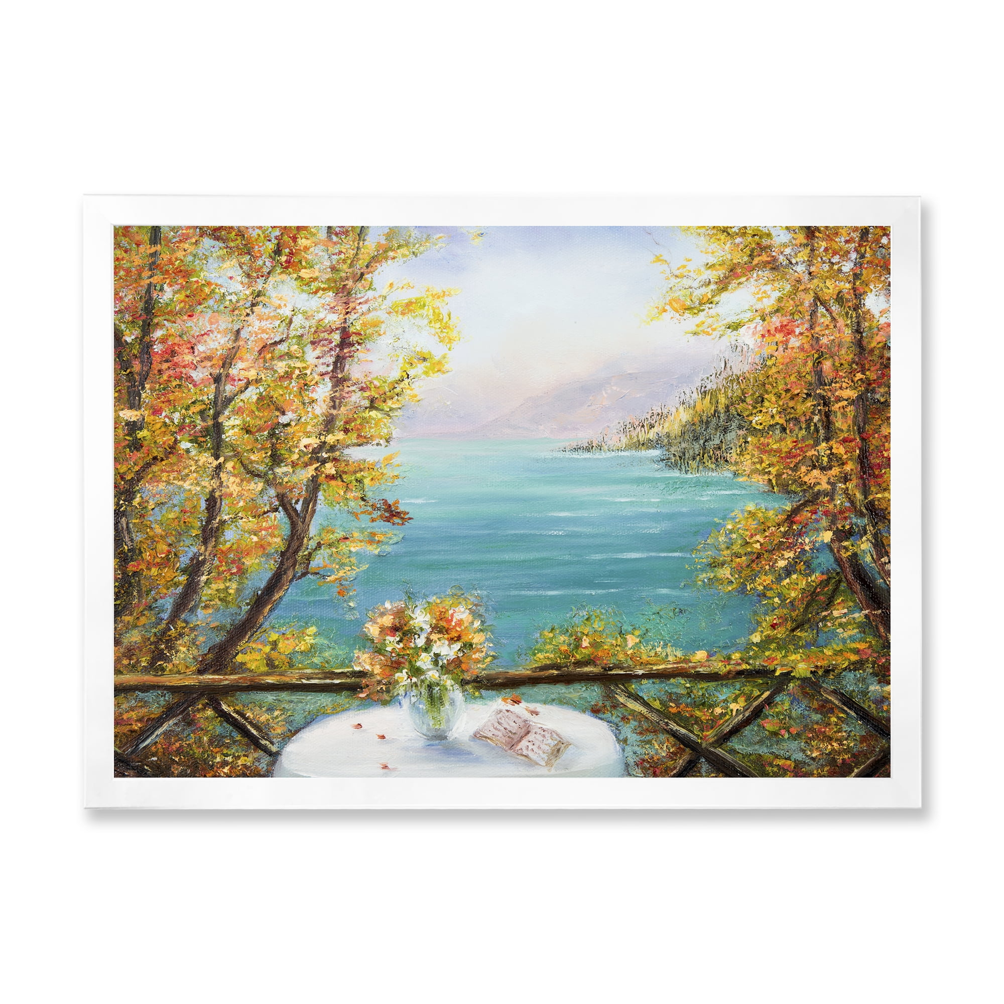 Designart 'The Blue Ocean View From Terrace' Nautical & Coastal Framed Art Print