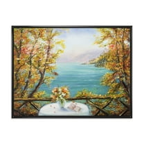 Designart 'The Blue Ocean View From Terrace' Nautical & Coastal Framed Canvas Wall Art Print