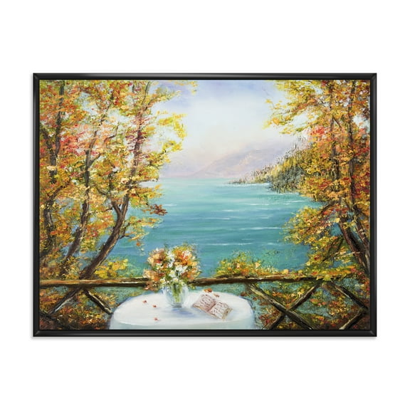 Designart 'The Blue Ocean View From Terrace' Nautical & Coastal Framed Canvas Wall Art Print