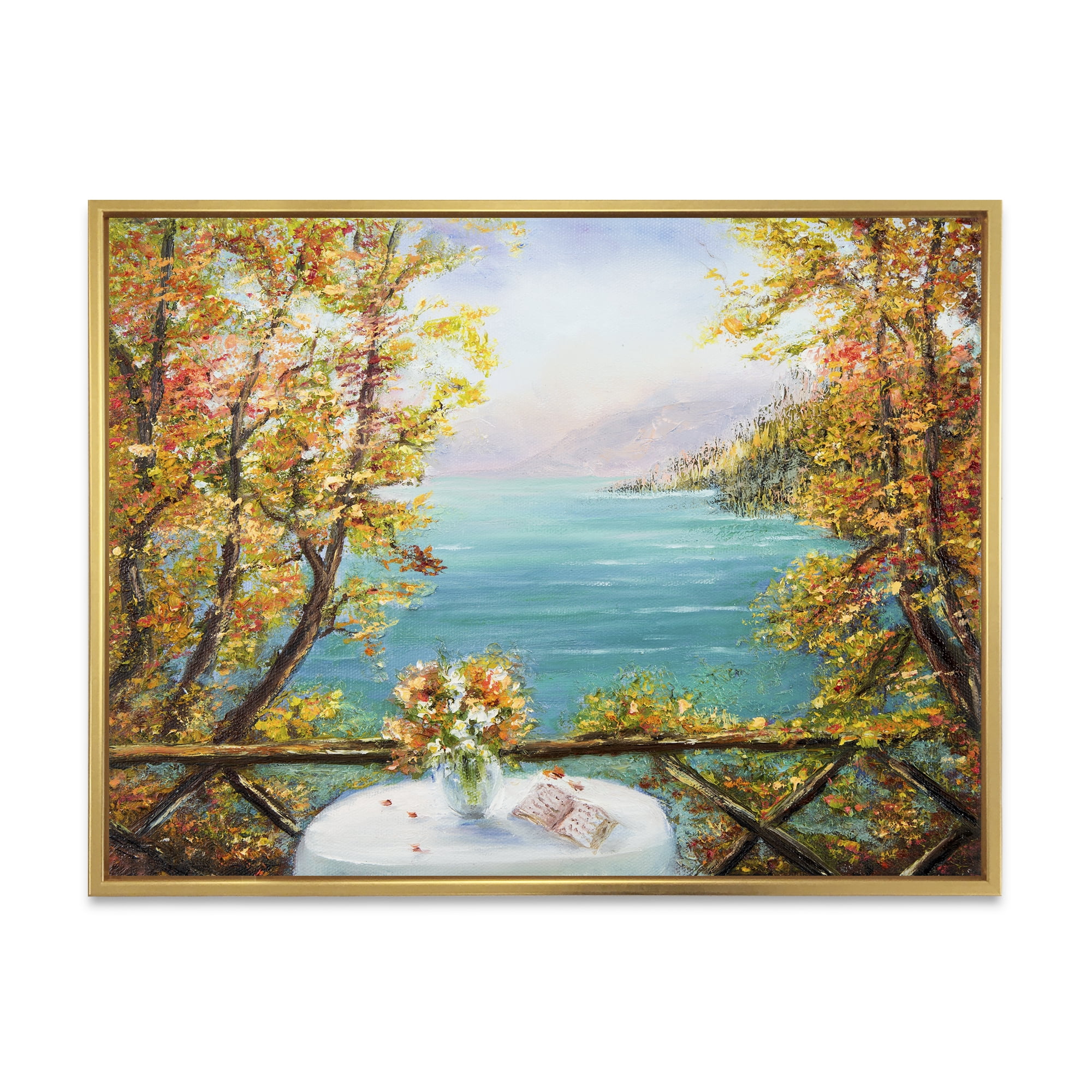 Designart 'The Blue Ocean View From Terrace' Nautical & Coastal Framed Canvas Wall Art Print
