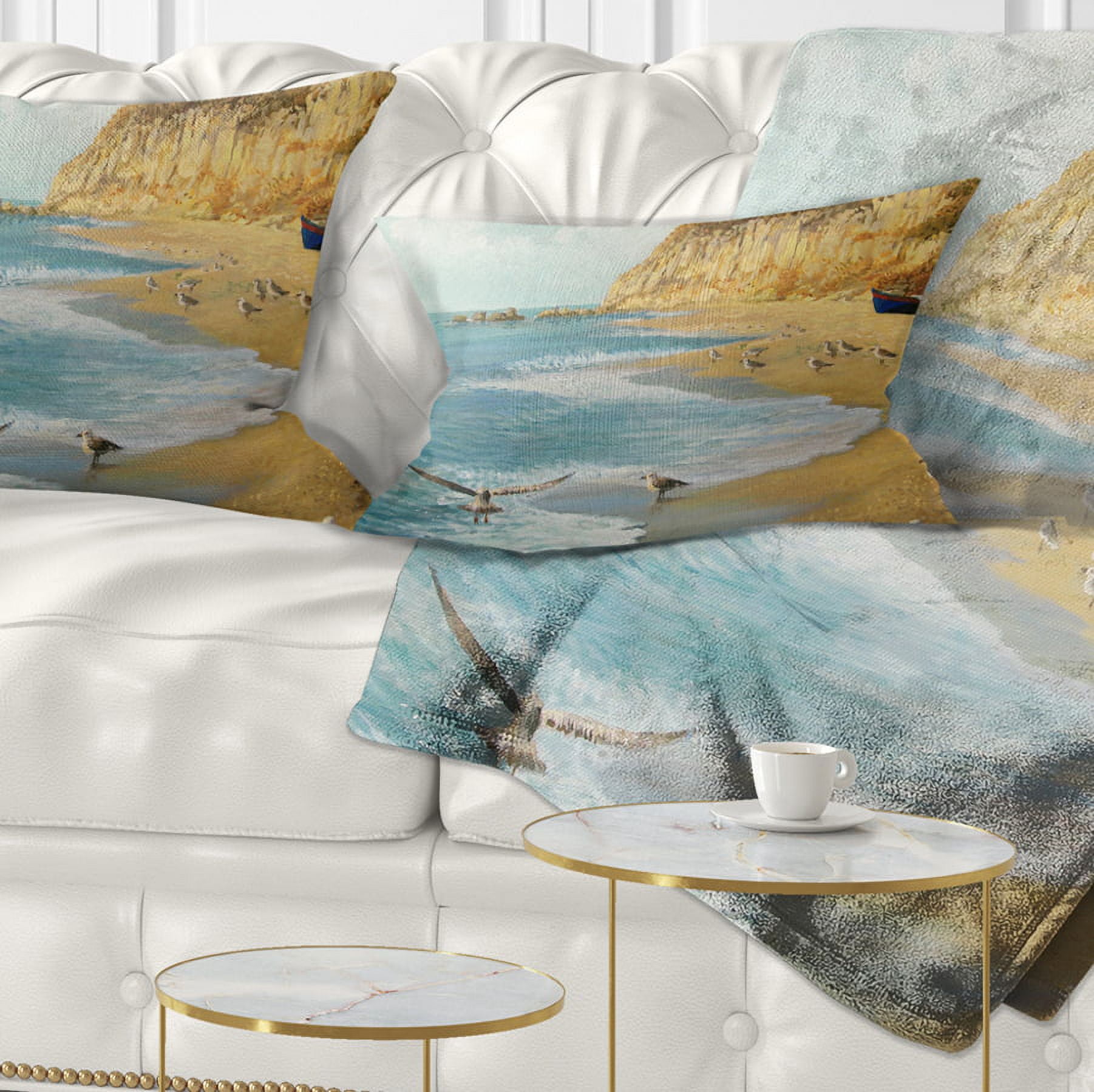 Designart The Calm Beach - Landscape Painting Throw Pillow - 12x20