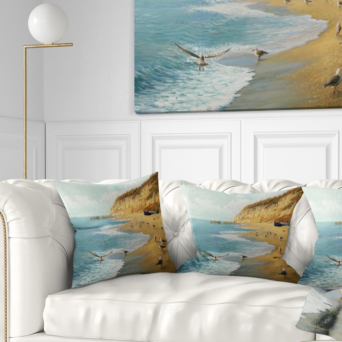 Designart The Calm Beach - Landscape Painting Throw Pillow - 16x16