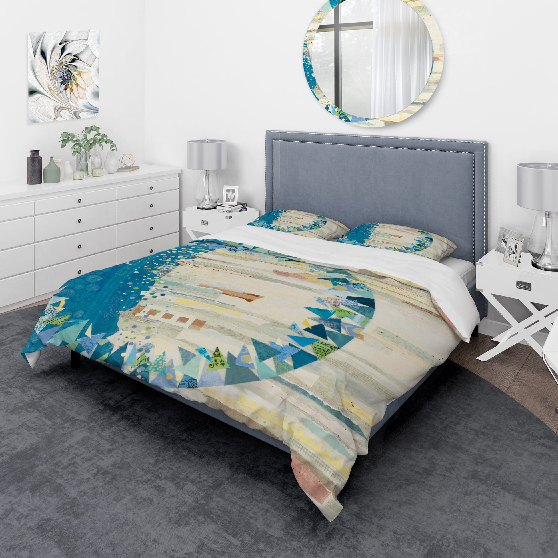 Designart 'The Calm Indigo Stripes' Geometric Duvet Cover Set