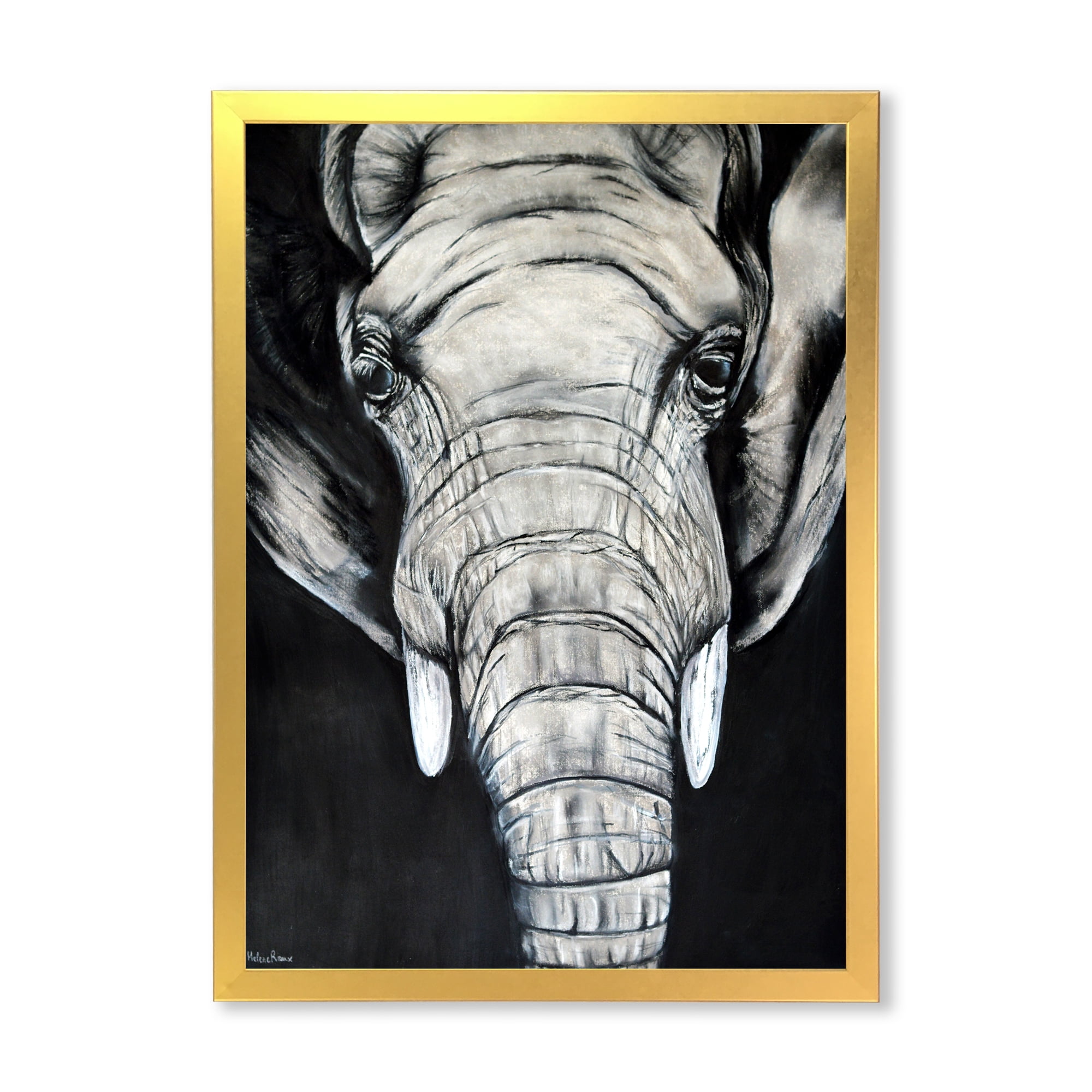 Designart 'The Close Up Portrait Of An African Elephant' Farmhouse Framed Art Print