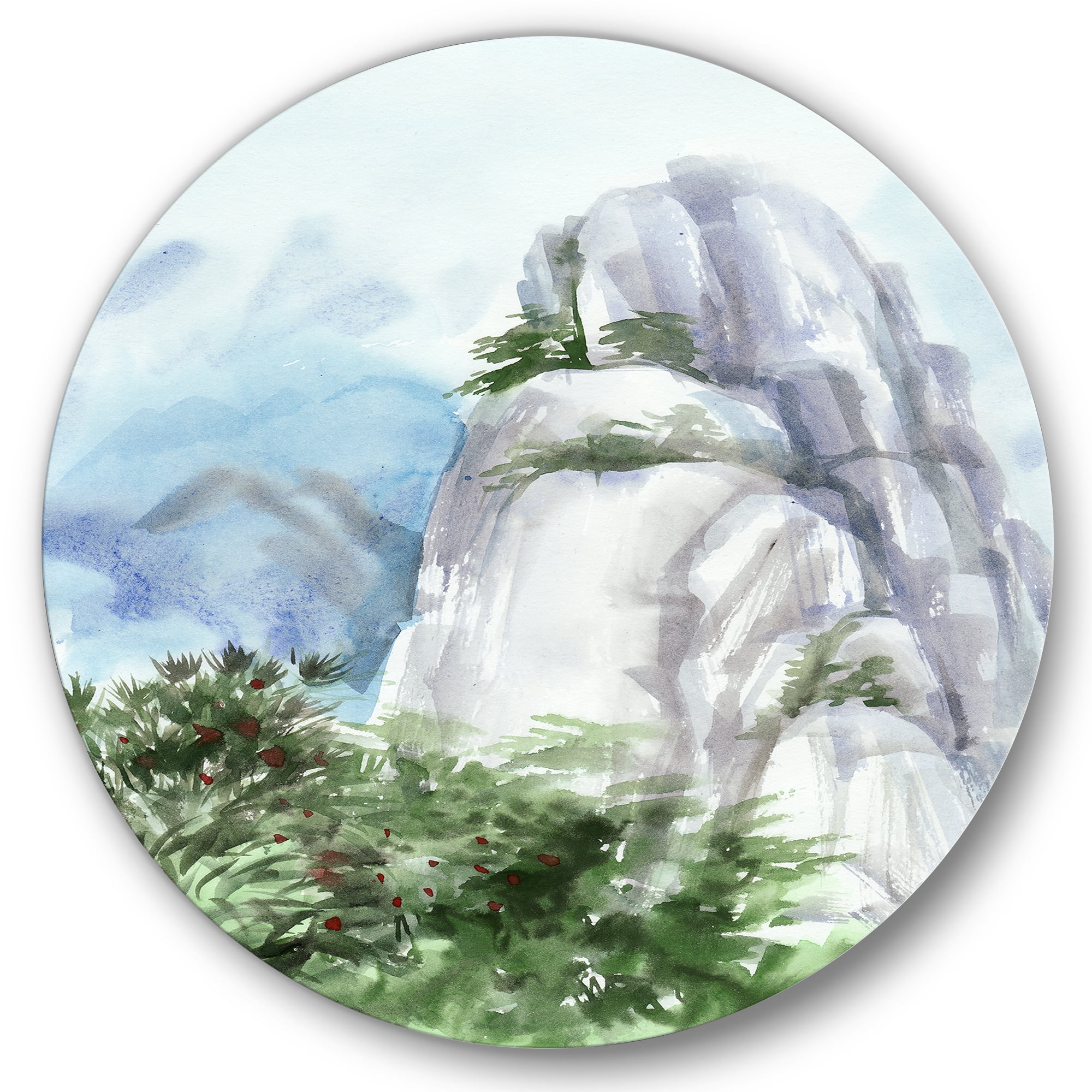 Designart 'The Clouds Over Mountain Top' Traditional Circle Metal Wall Art 36x36 - Disc of 36