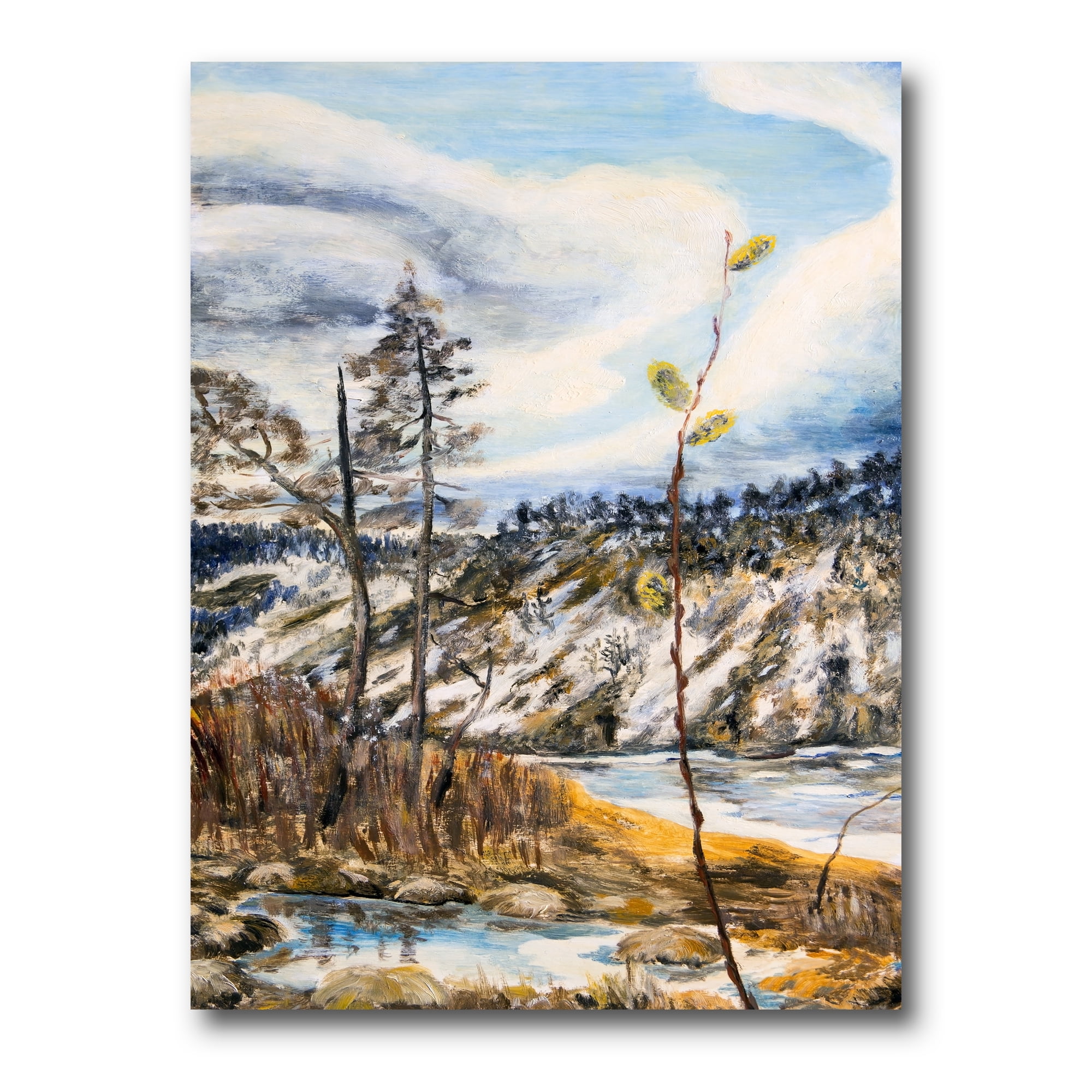 Designart ' The Cloudy Sky and The River With Spring Landscape ' Lake House Canvas Wall Art Print