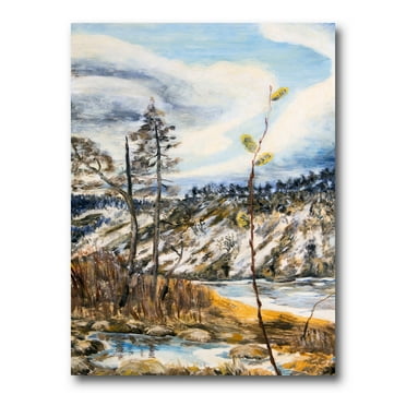 Designart ' The Cloudy Sky and The River With Spring Landscape ' Lake House Canvas Wall Art Print