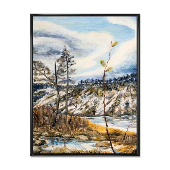 Designart 'The Cloudy Sky and The River With Spring Landscape' Lake House Framed Canvas Wall Art Print