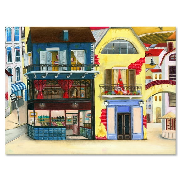 Designart ' The Colorful Facade of The Buildings In A Cozy Streets ' French Country Canvas Wall Art Print