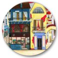 thumbnail image 1 of Designart 'The Colorful Facade of The Buildings In A Cozy Streets' French Country Circle Metal Wall Art 23x23 - Disc of 23, 1 of 5