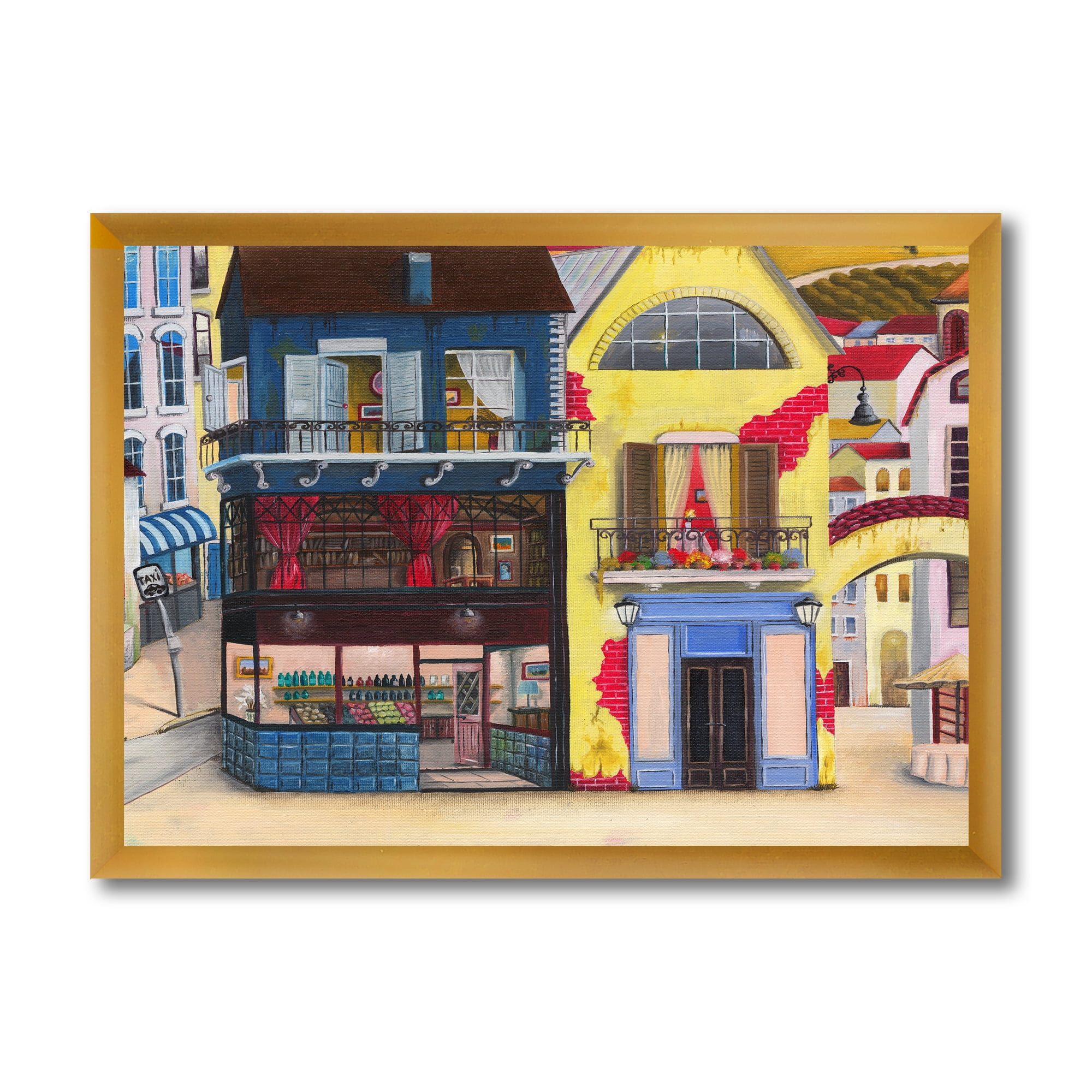 Designart 'The Colorful Facade of The Buildings In A Cozy Streets' French Country Framed Art Print