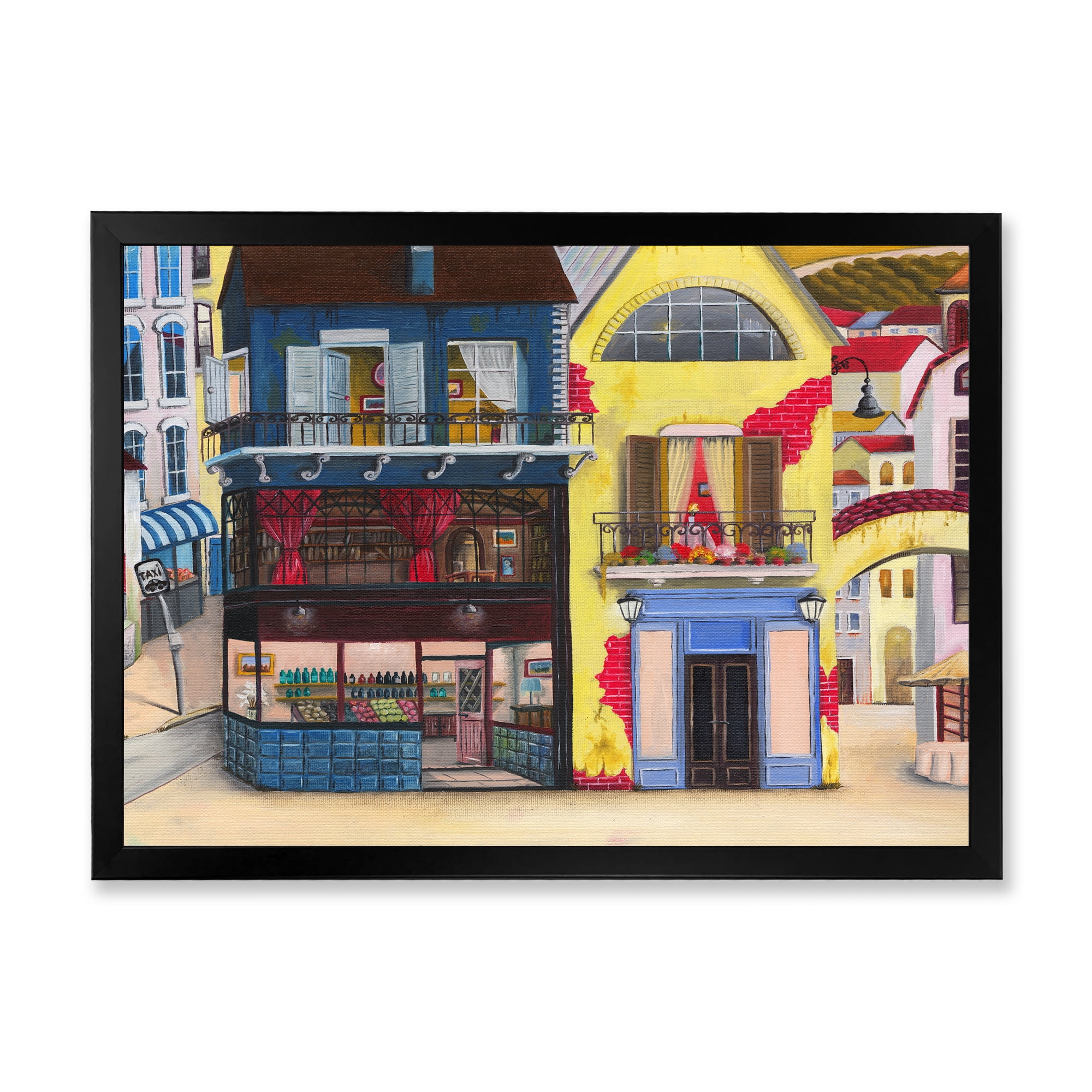 Designart 'The Colorful Facade of The Buildings In A Cozy Streets' French Country Framed Art Print