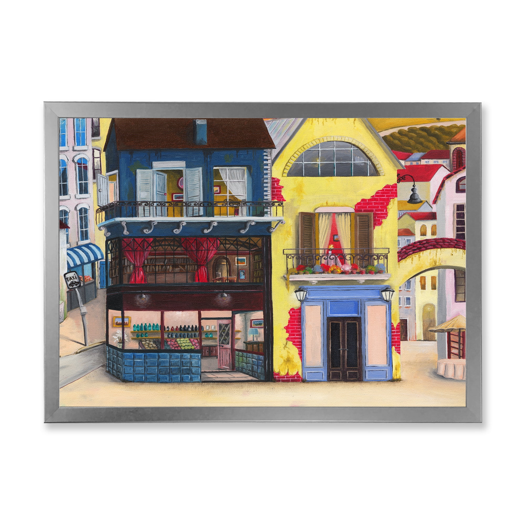 Designart 'The Colorful Facade of The Buildings In A Cozy Streets' French Country Framed Art Print
